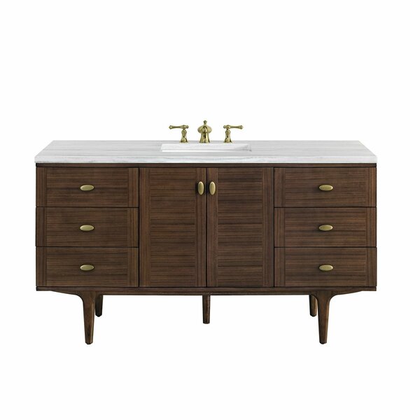 James Martin Vanities Amberly 60in Single Vanity, Mid-Century Walnut w/ 3 CM Arctic Fall Top 670-V60S-WLT-3AF